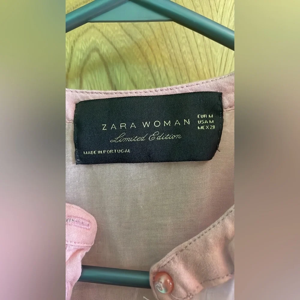 ZARA | limited edition cotton and silk pink sheer t shirt | size M - Picture 6 of 7